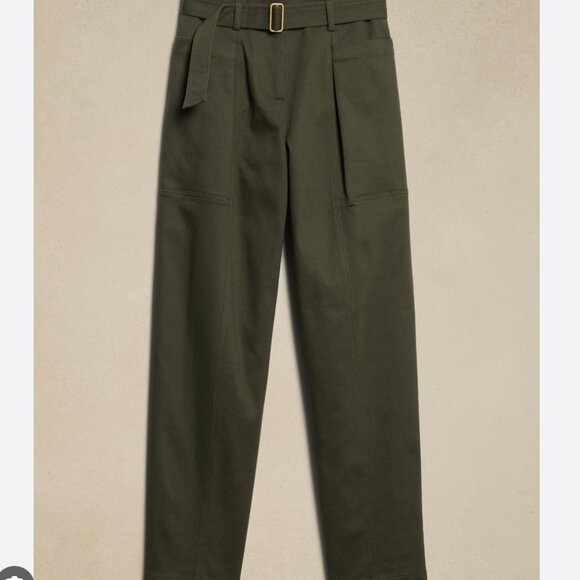 Banana Republic Twill Belted High-Rise Tapered Utility Pants Army Green Size 8 - Picture 1 of 7